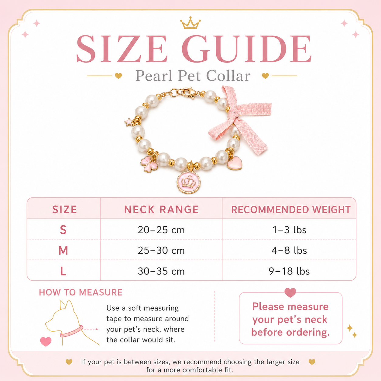 Adjustable Pink Pearl Pet Collar Bow Crown Charms Jewelry for Cats & Small Dogs