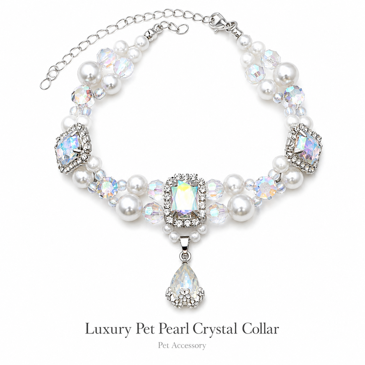 Adjustable Luxury Crystal Pearl Pet Collar Bling Rhinestone Jewelry for Cats & Small Dogs