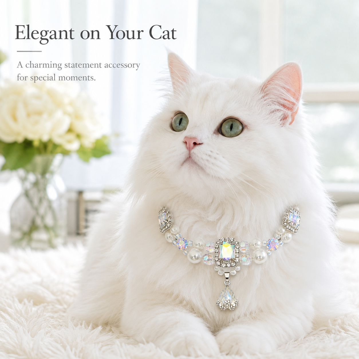 Adjustable Luxury Crystal Pearl Pet Collar Bling Rhinestone Jewelry for Cats & Small Dogs