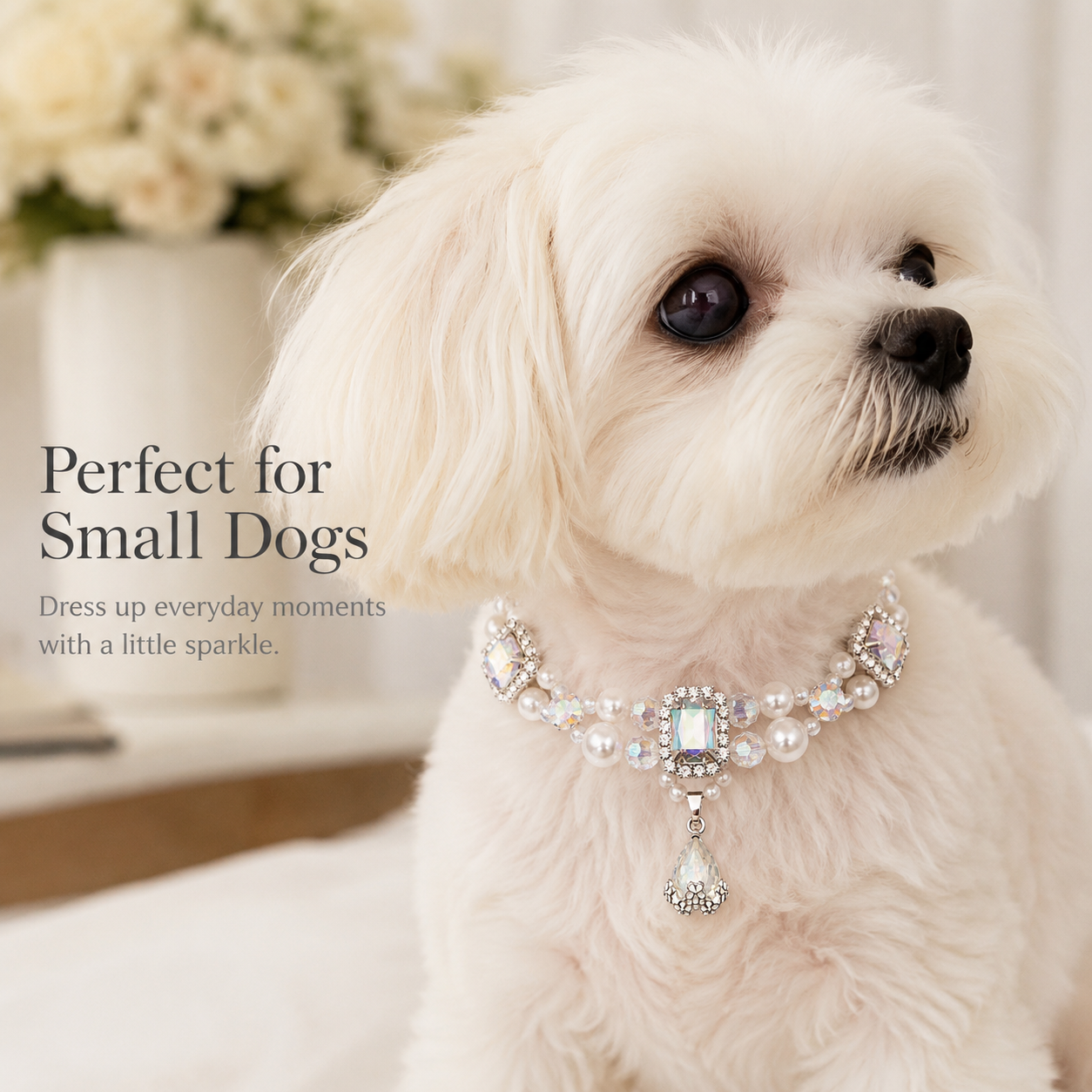 Adjustable Luxury Crystal Pearl Pet Collar Bling Rhinestone Jewelry for Cats & Small Dogs