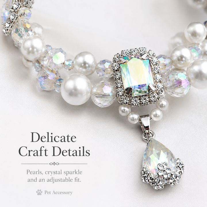 Iridescent Crystal Pearl Pet Necklace