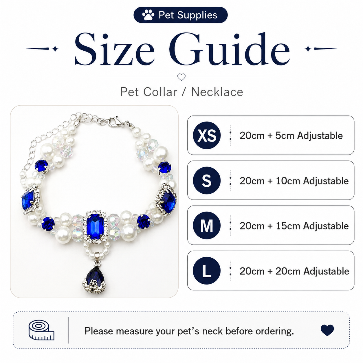 Adjustable Luxury Sapphire Pearl Pet Collar Bling Rhinestone Jewelry for Cats & Small Dogs