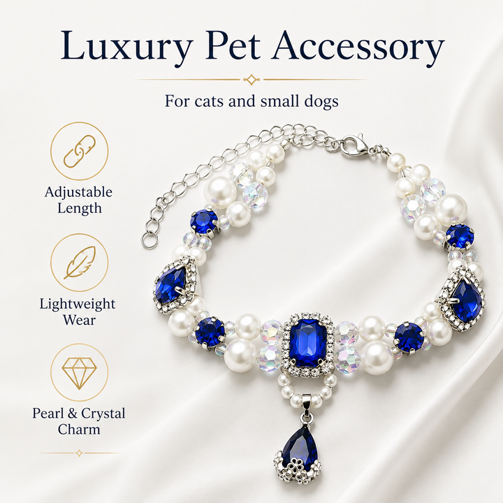 Sapphire Pearl & Crystal Pet Necklace