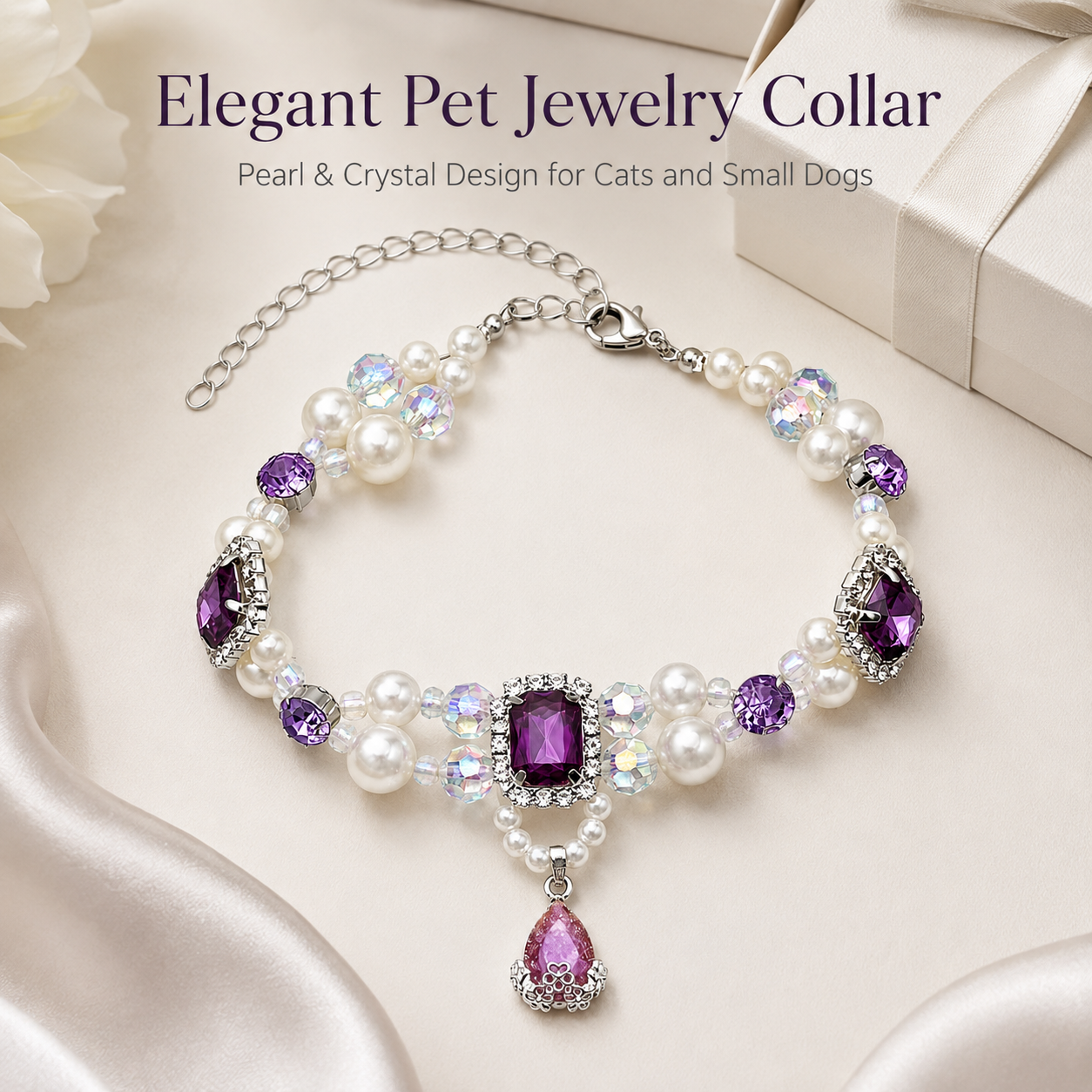 Princess‑Style Handmade Beaded Collar for Kitten Yorkshire Maltese