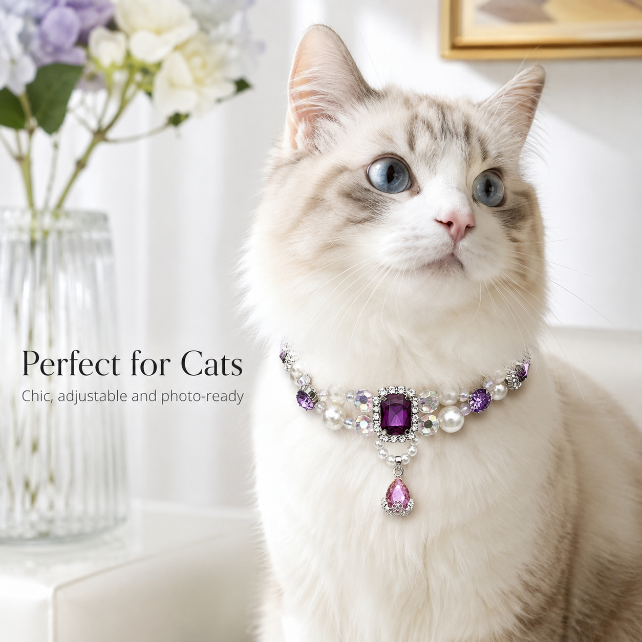 Princess‑Style Handmade Beaded Collar for Kitten Yorkshire Maltese