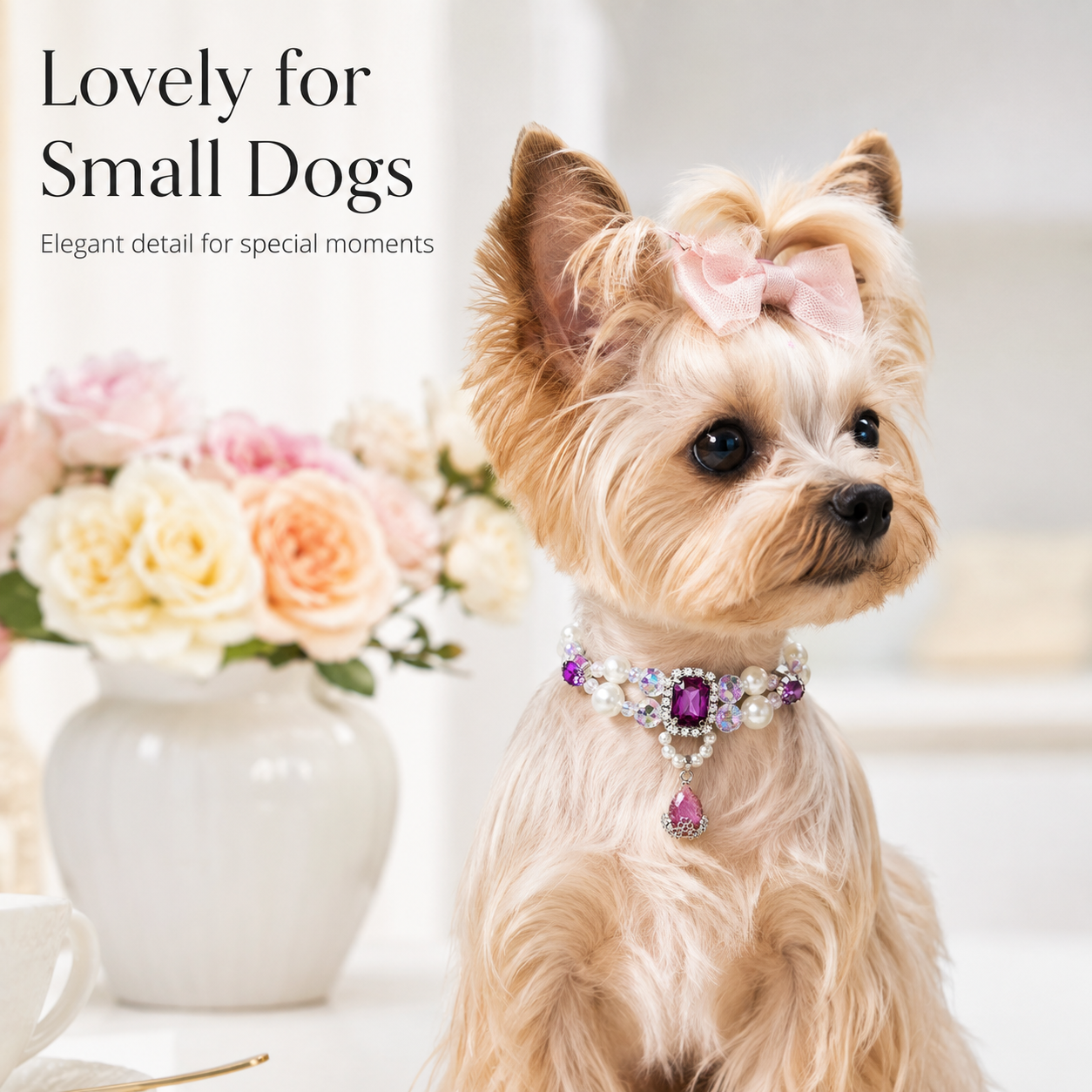 Princess‑Style Handmade Beaded Collar for Kitten Yorkshire Maltese