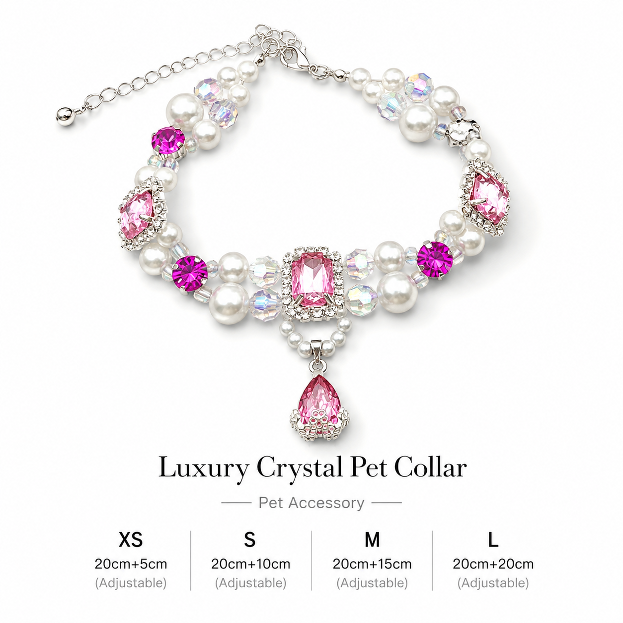 Luxury Pink Crystal Pearl Beaded Pet Collar for Cats Small Dogs