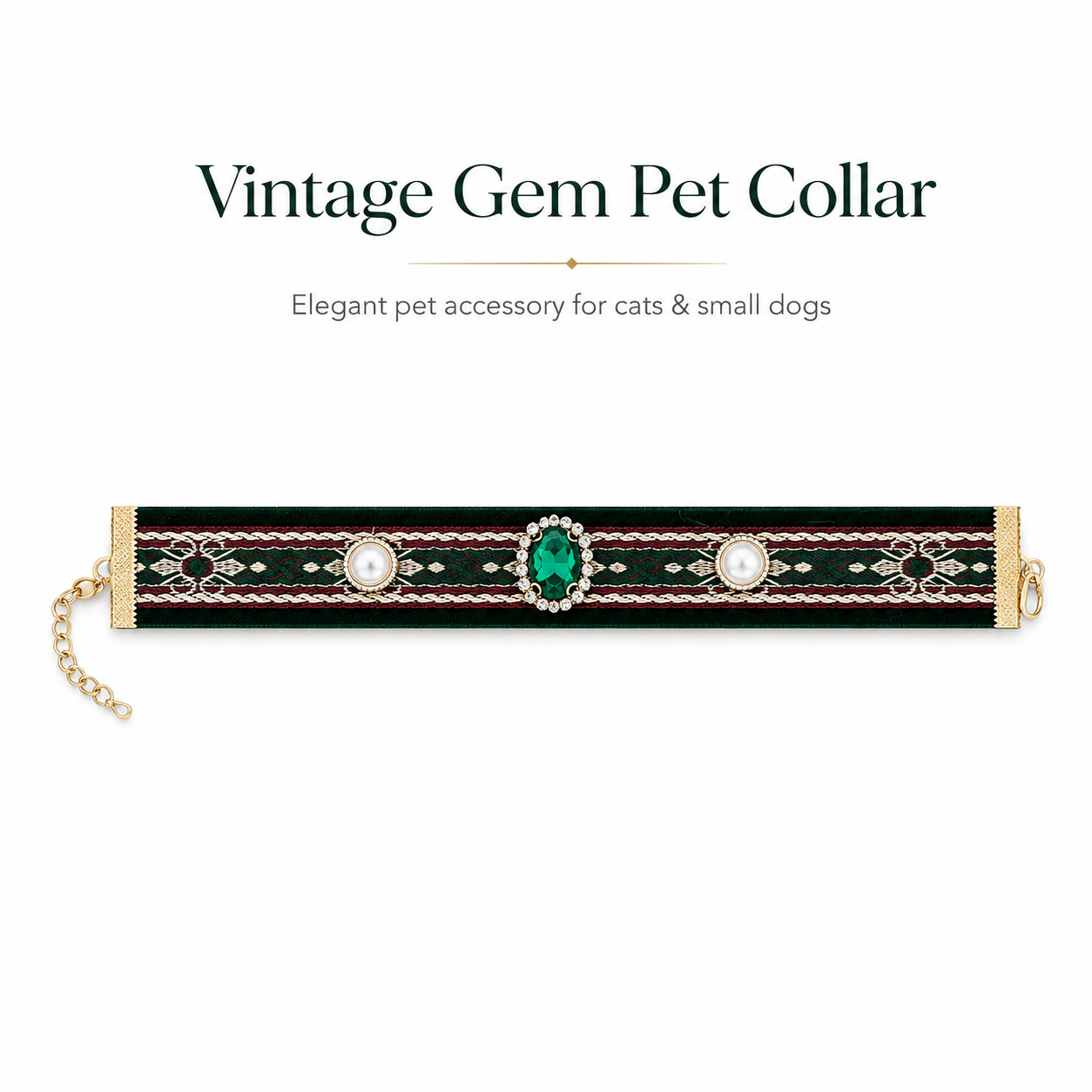 Elegant Retro Green Gem Decorative Adjustable Cat Collar