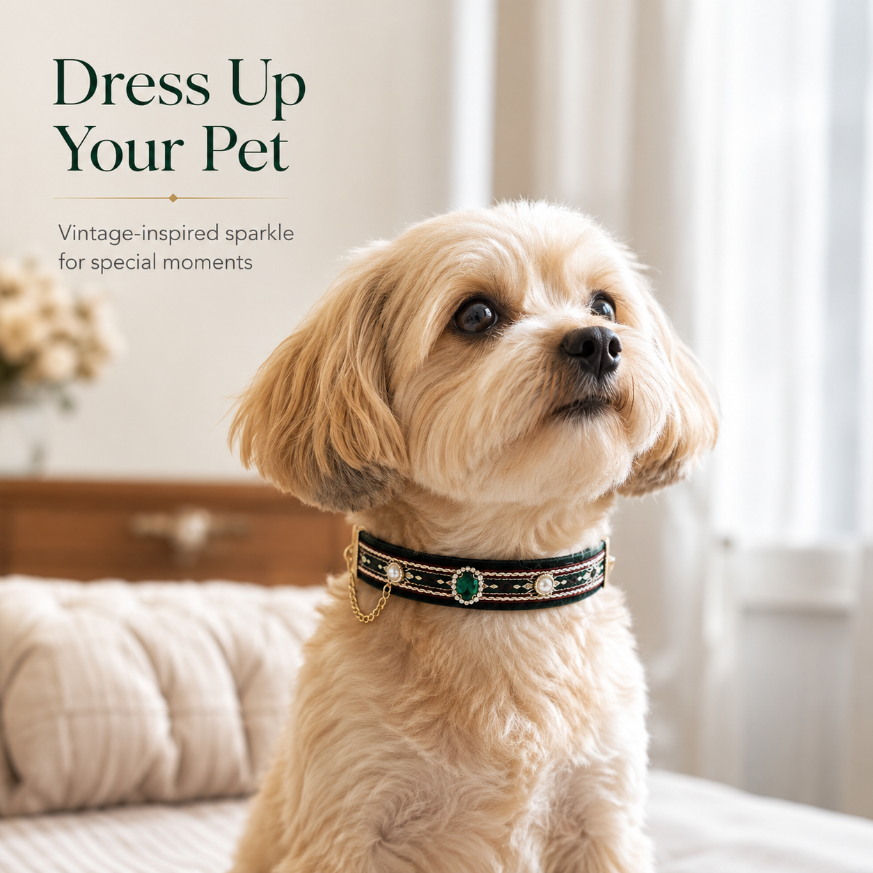 Elegant Retro Green Gem Decorative Adjustable Cat Collar