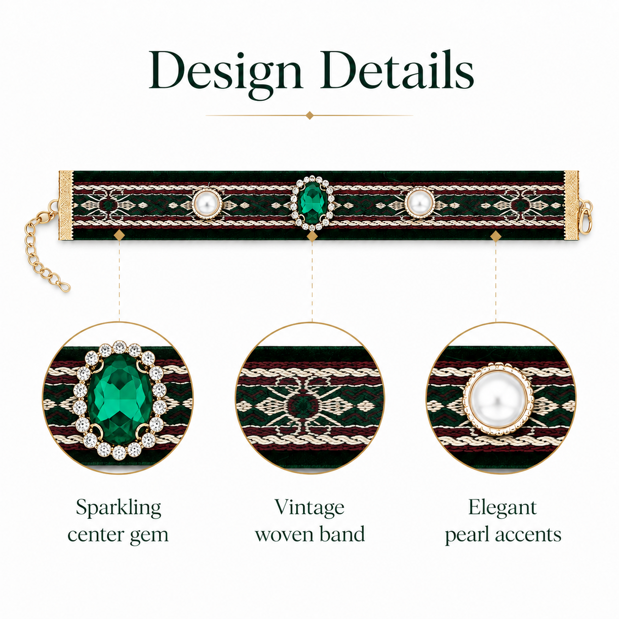 Elegant Retro Green Gem Decorative Adjustable Cat Collar