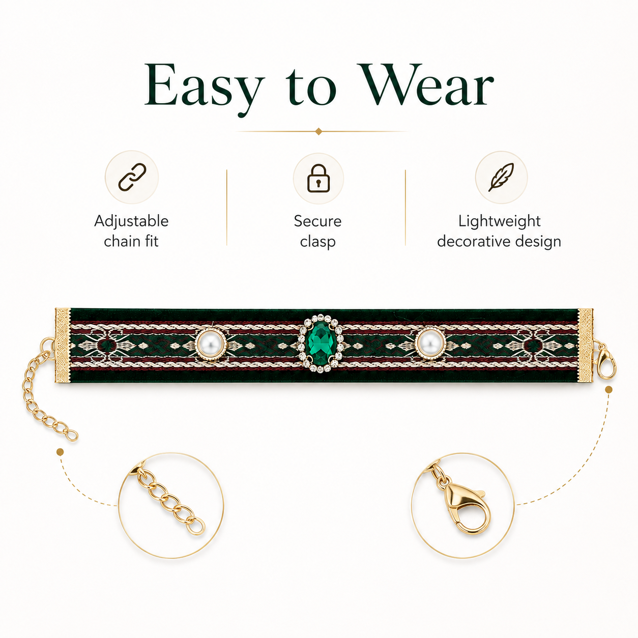 Elegant Retro Green Gem Decorative Adjustable Cat Collar