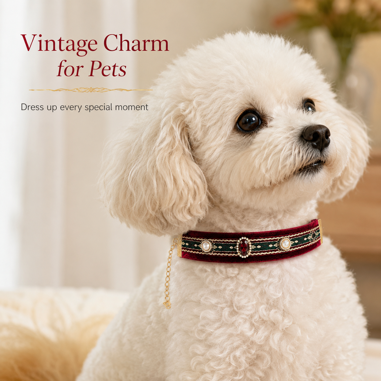 Vintage Velvet Gem Pearl Pet Collar for Cats & Small Dogs