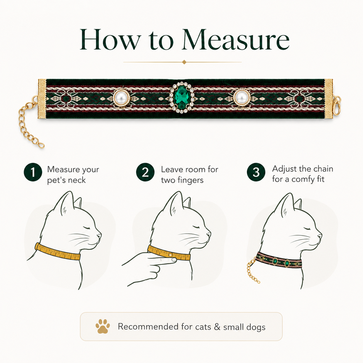 Elegant Retro Green Gem Decorative Adjustable Cat Collar