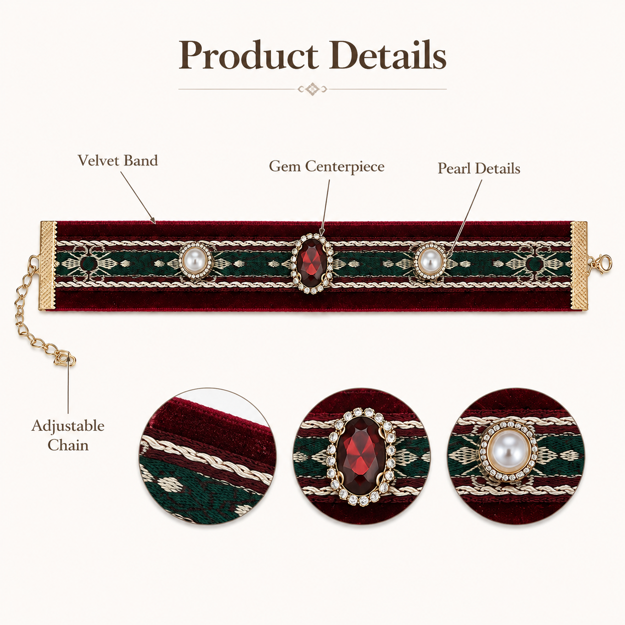 Vintage Velvet Gem Pearl Pet Collar for Cats & Small Dogs