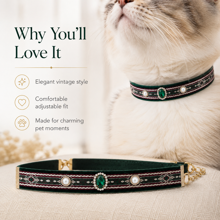 Retro Green Gem Pet Collar