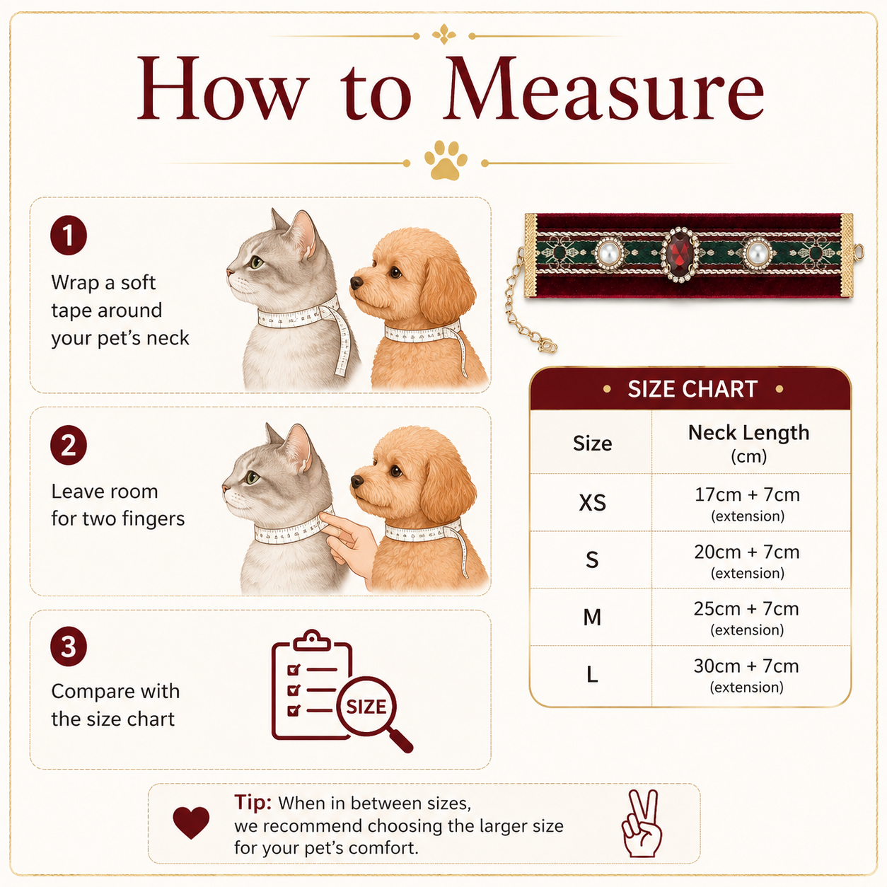 Vintage Velvet Gem Pearl Pet Collar for Cats & Small Dogs
