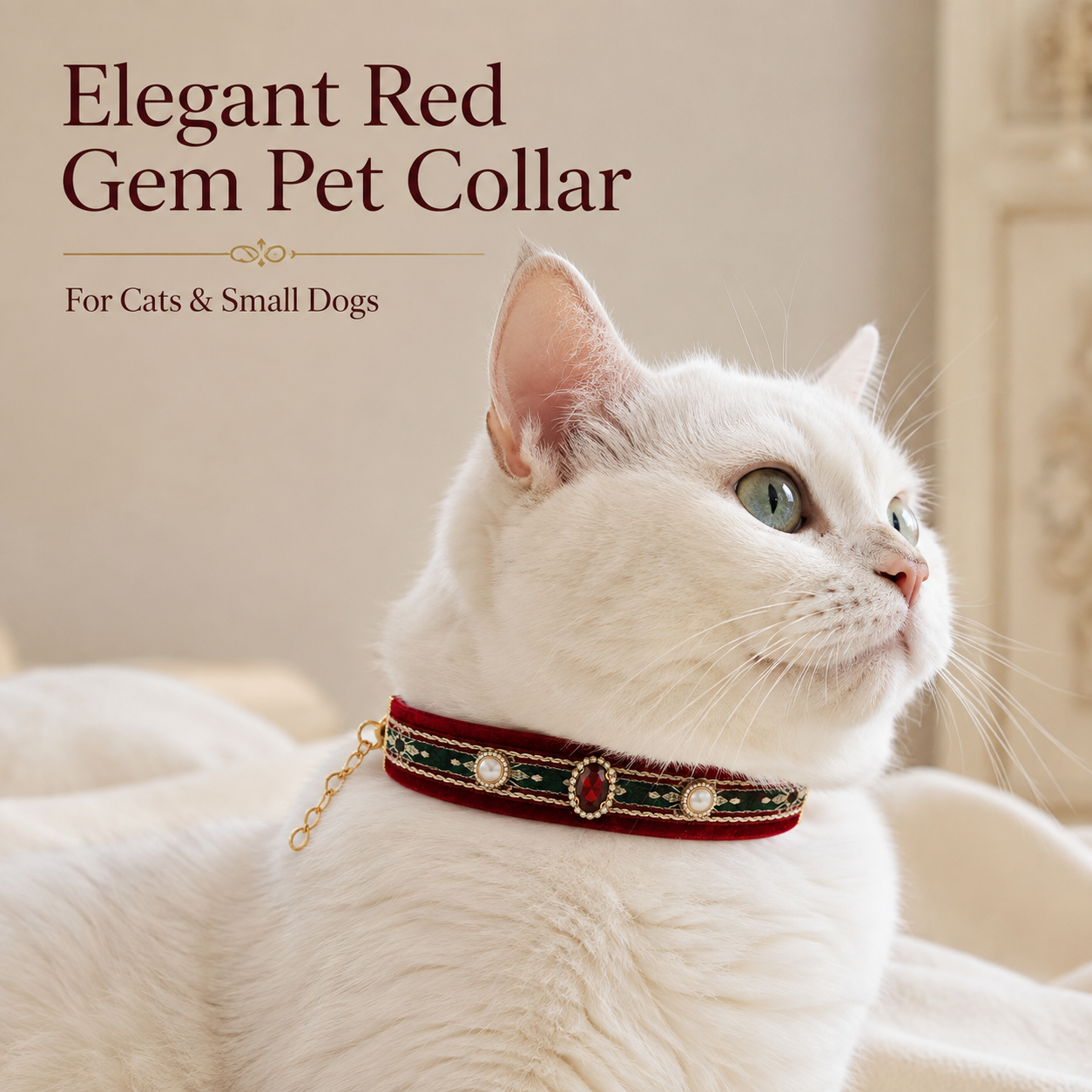 Vintage Velvet Gem Pearl Pet Collar for Cats & Small Dogs