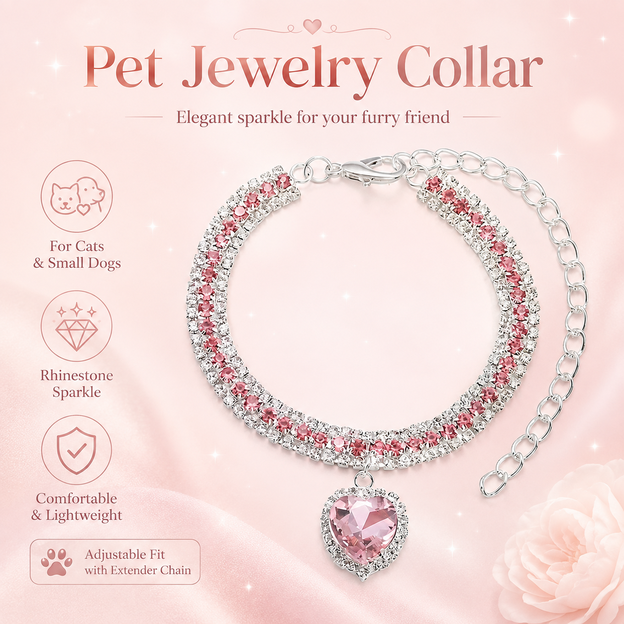 Luxury Princess Bling Pet Necklace Adjustable Sparkly Dog Collar for Photo Party Dress Up