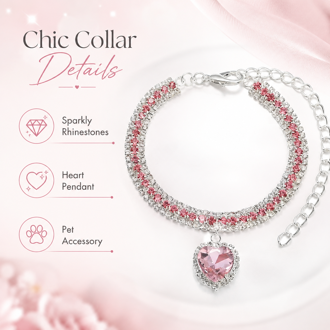 Luxury Princess Bling Pet Necklace Adjustable Sparkly Dog Collar for Photo Party Dress Up