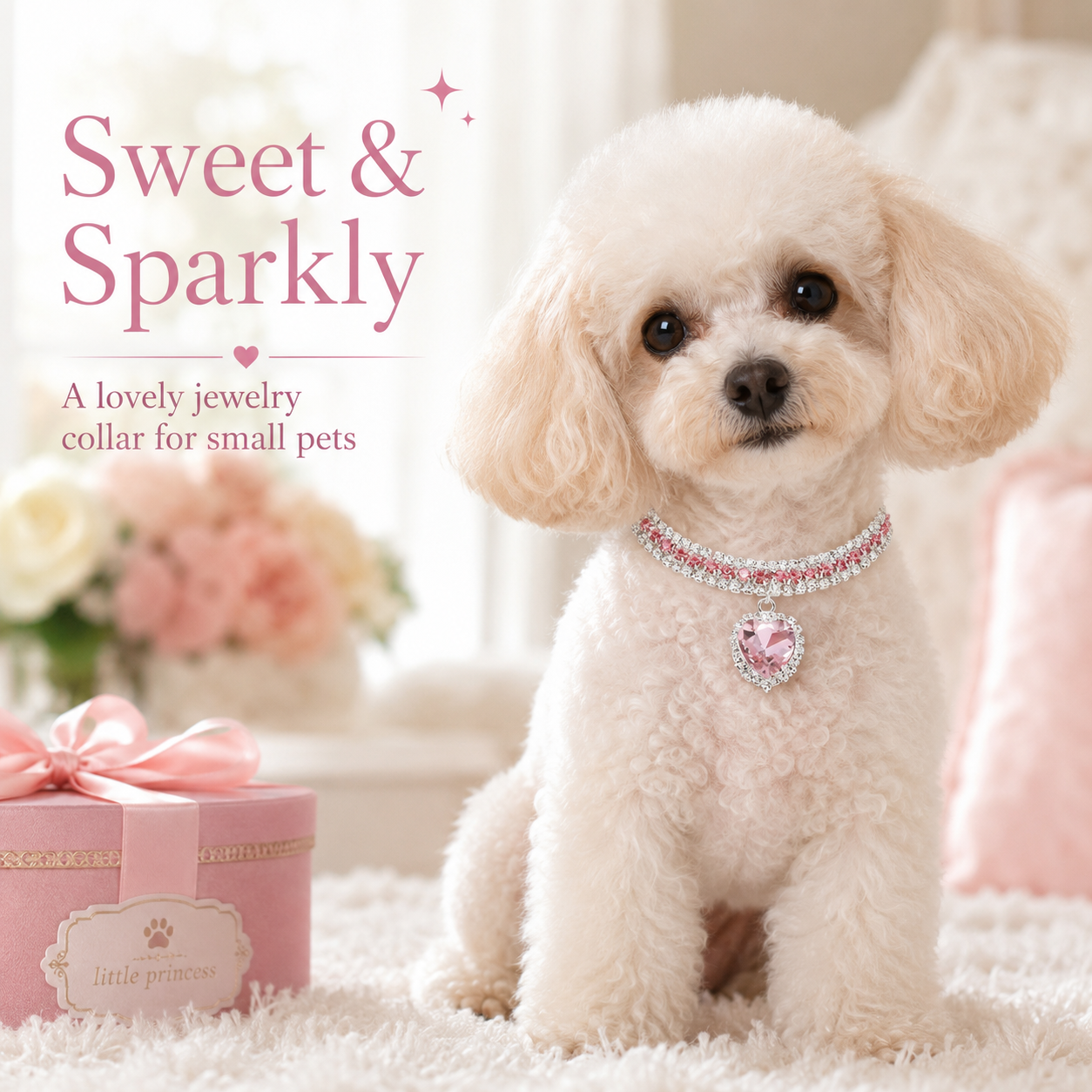 Luxury Princess Bling Pet Necklace Adjustable Sparkly Dog Collar for Photo Party Dress Up