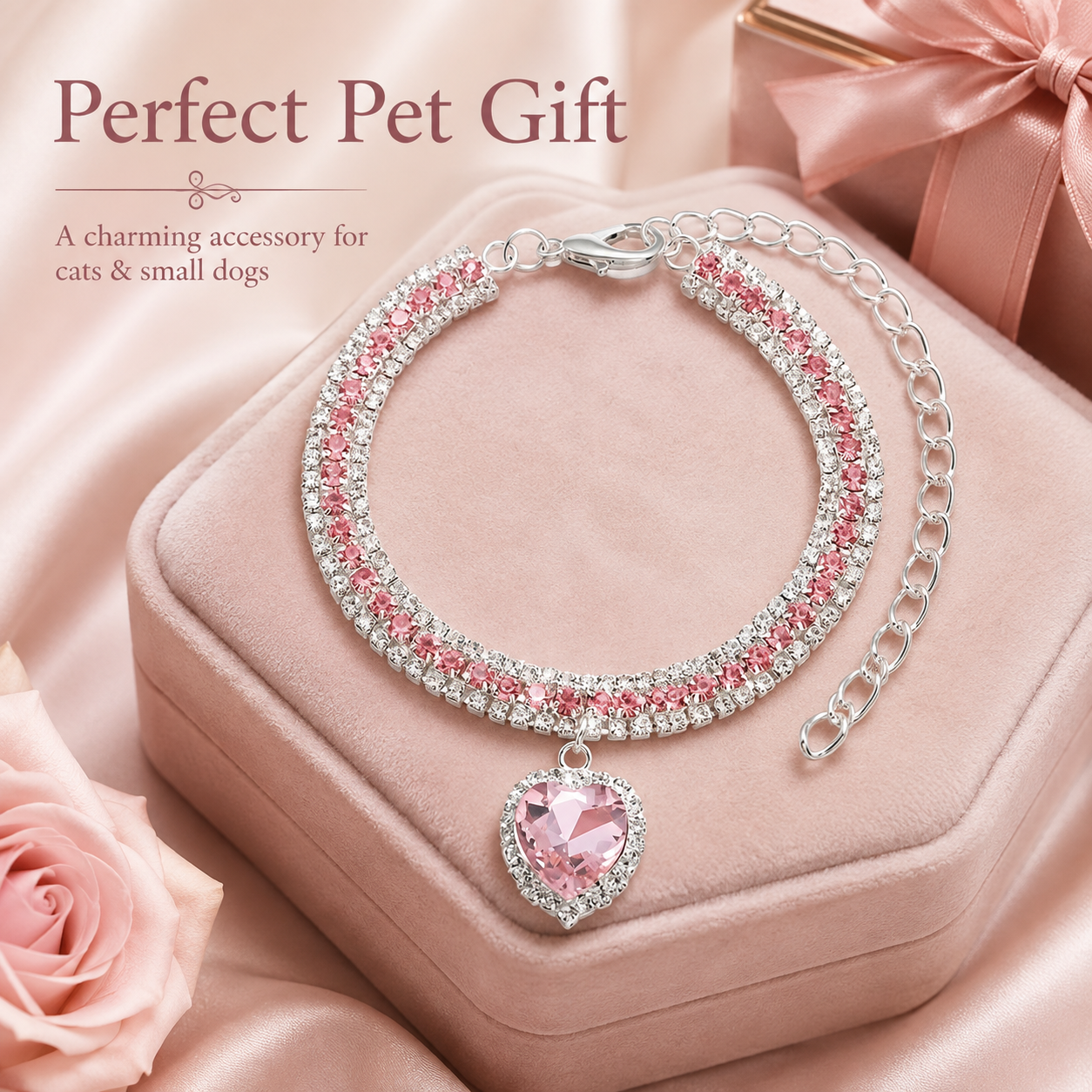 Luxury Princess Bling Pet Necklace Adjustable Sparkly Dog Collar for Photo Party Dress Up