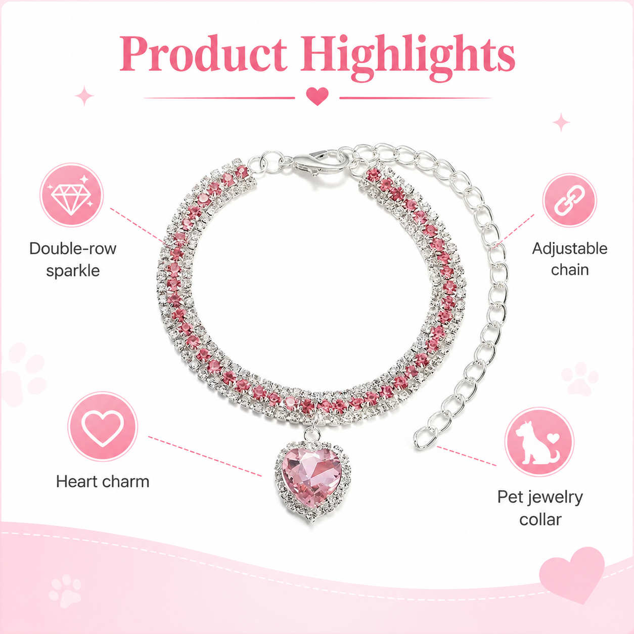 Luxury Princess Bling Pet Necklace Adjustable Sparkly Dog Collar for Photo Party Dress Up