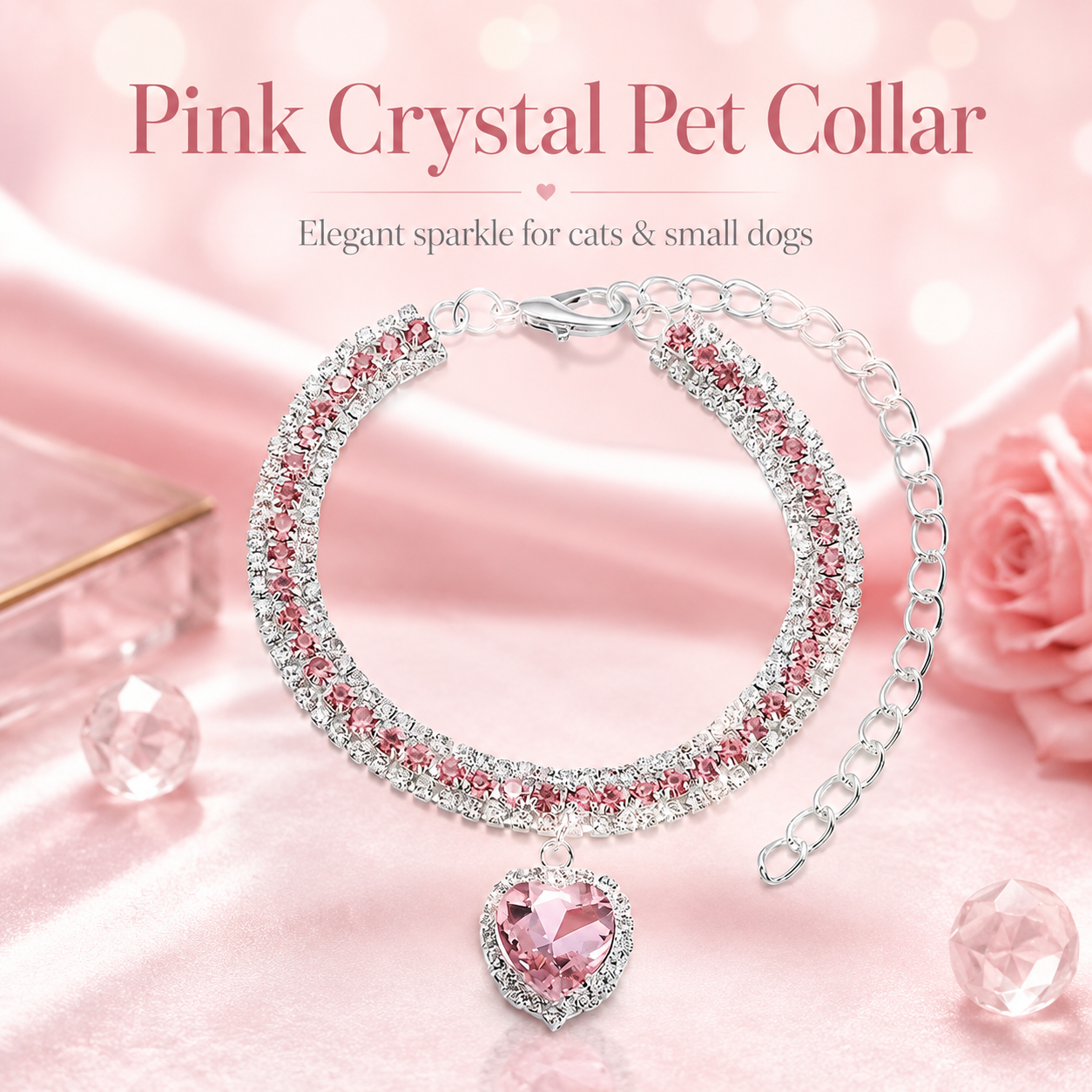 Luxury Princess Bling Pet Necklace Adjustable Sparkly Dog Collar for Photo Party Dress Up