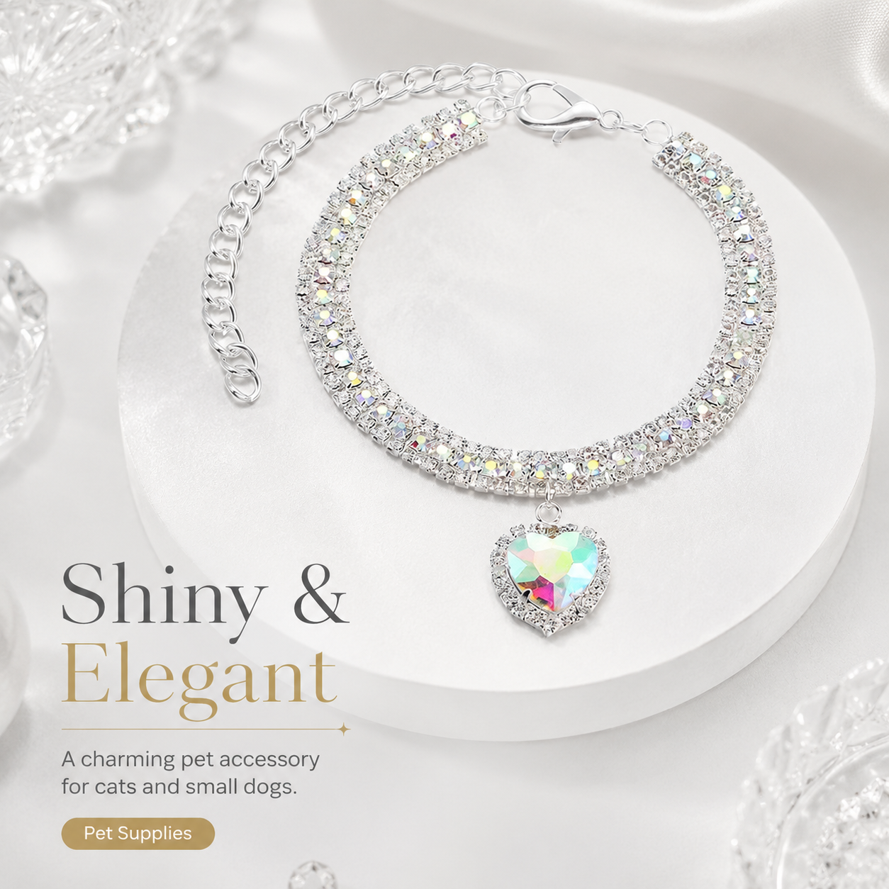 Sparkly Princess Pet Necklace Shiny Rhinestone Dog Collar for Wedding Photo Dress Up