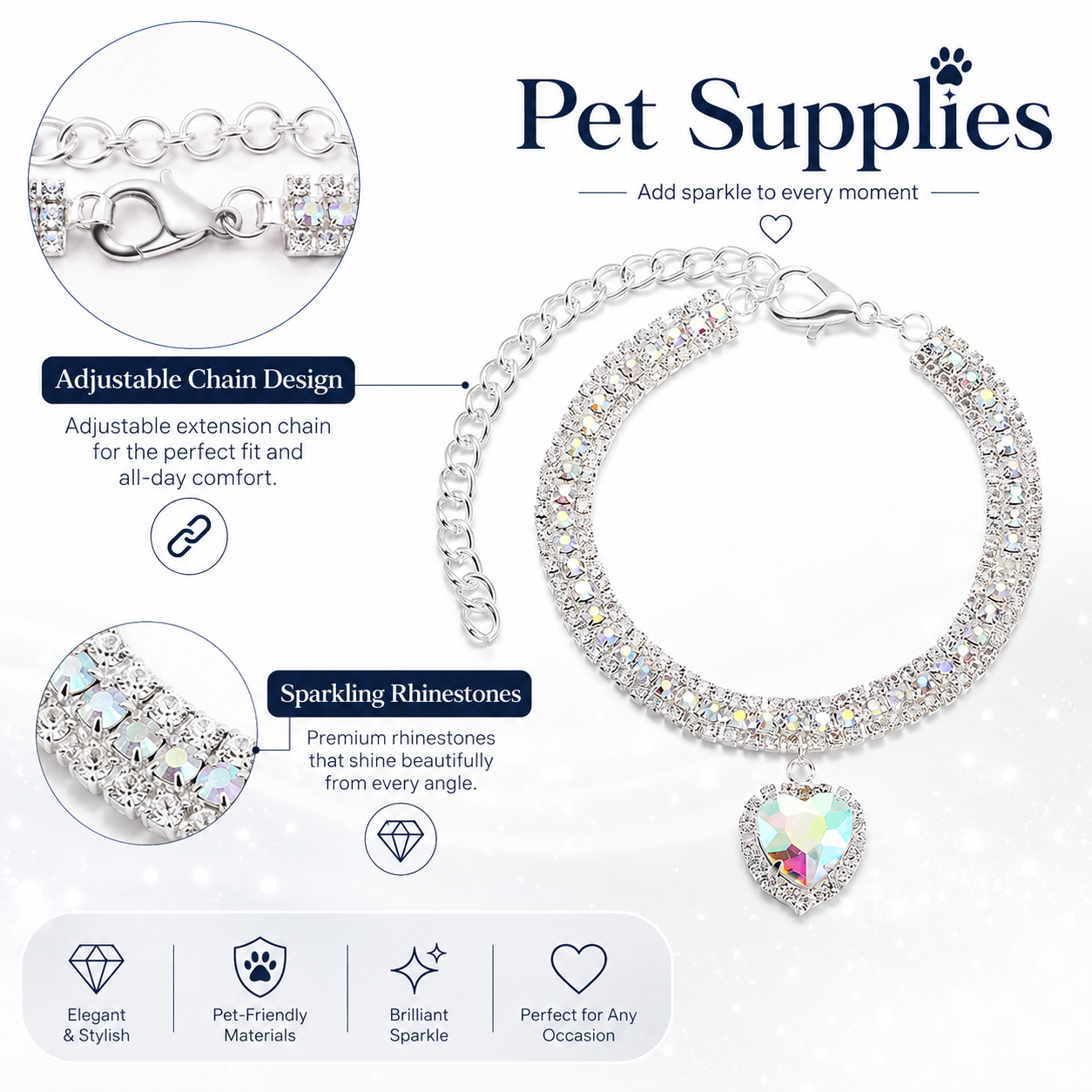Sparkly Princess Pet Necklace Shiny Rhinestone Dog Collar for Wedding Photo Dress Up