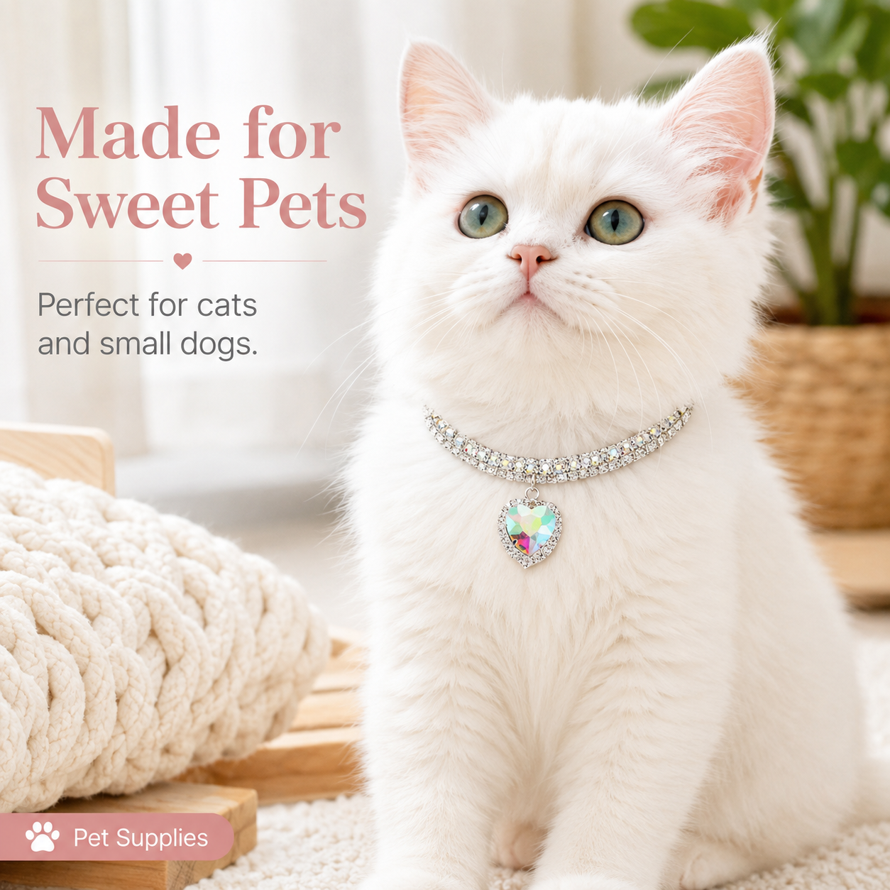 Sparkly Princess Pet Necklace Shiny Rhinestone Dog Collar for Wedding Photo Dress Up