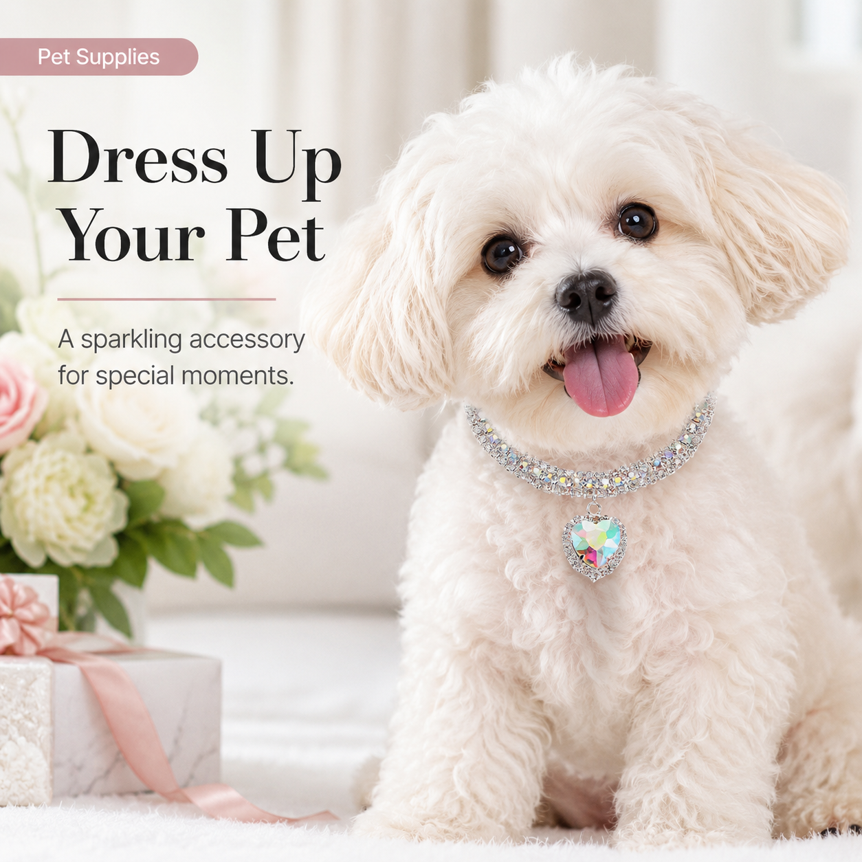 Sparkly Princess Pet Necklace Shiny Rhinestone Dog Collar for Wedding Photo Dress Up