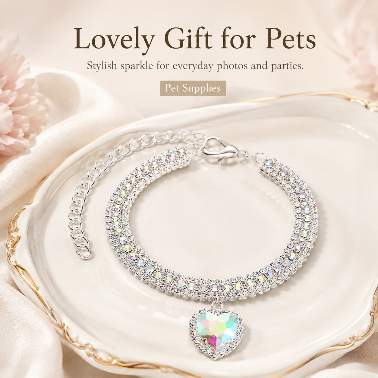 Sparkly Princess Pet Necklace Shiny Rhinestone Dog Collar for Wedding Photo Dress Up