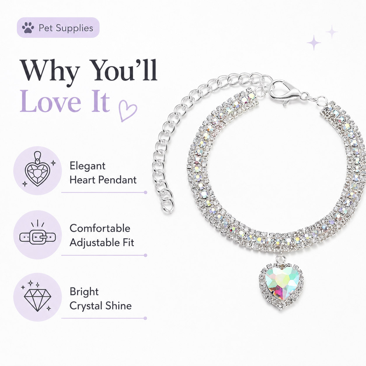 Sparkly Princess Pet Necklace Shiny Rhinestone Dog Collar for Wedding Photo Dress Up