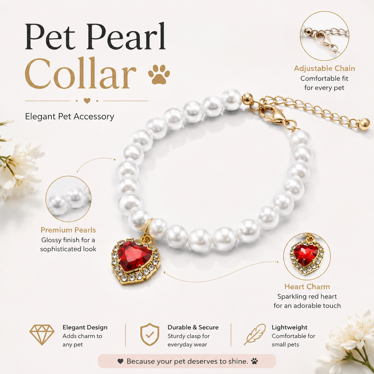 Elegant Beaded Pet Necklace for Maltese Teddy Chihuahua Kitten Party Photoshoot