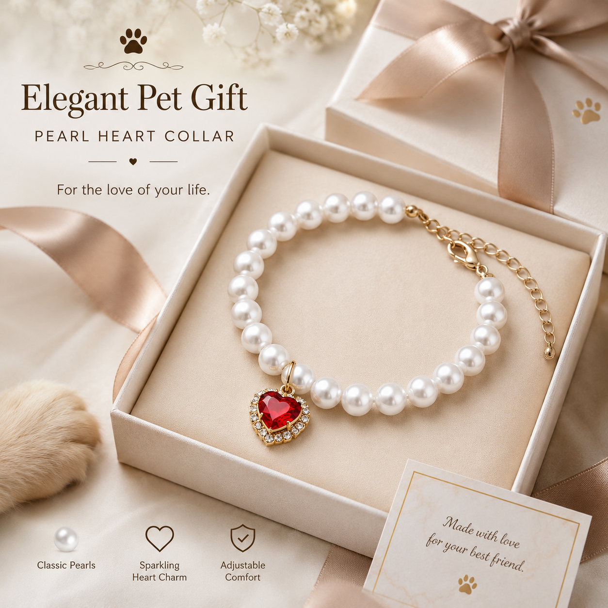 Elegant Beaded Pet Necklace for Maltese Teddy Chihuahua Kitten Party Photoshoot