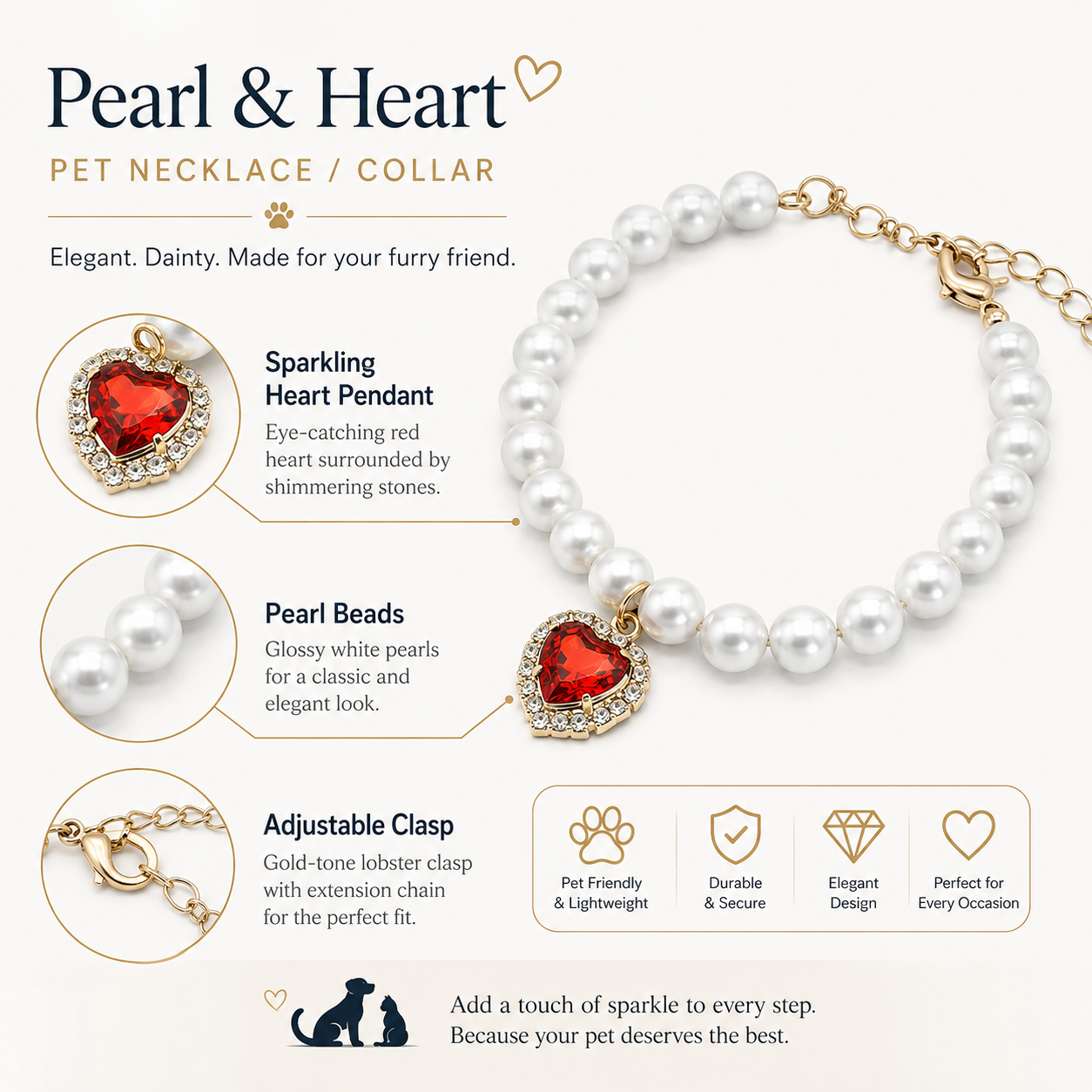 Elegant Beaded Pet Necklace for Maltese Teddy Chihuahua Kitten Party Photoshoot