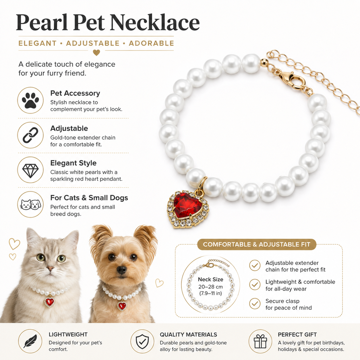 Elegant Beaded Pet Necklace for Maltese Teddy Chihuahua Kitten Party Photoshoot