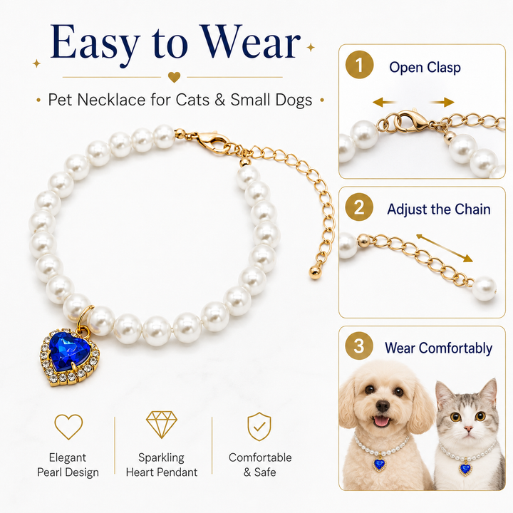 Blue Heart Pearl Pet Necklace