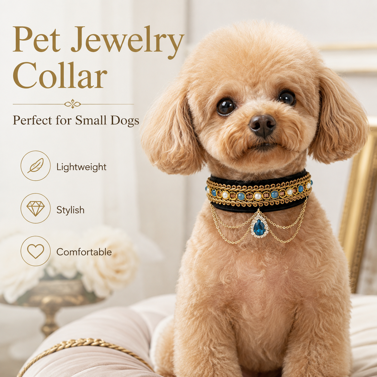 Vintage Black Velvet Pet Collar Luxury Blue Teardrop Gem Cat Necklace for Small Dogs