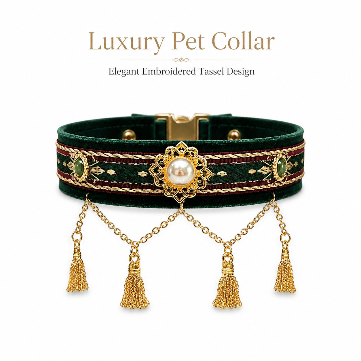 Retro Royal Style Pet Jewelry Collar with Gold Tassel & Pearl, Perfect for Pet Photoshoot & Wedding