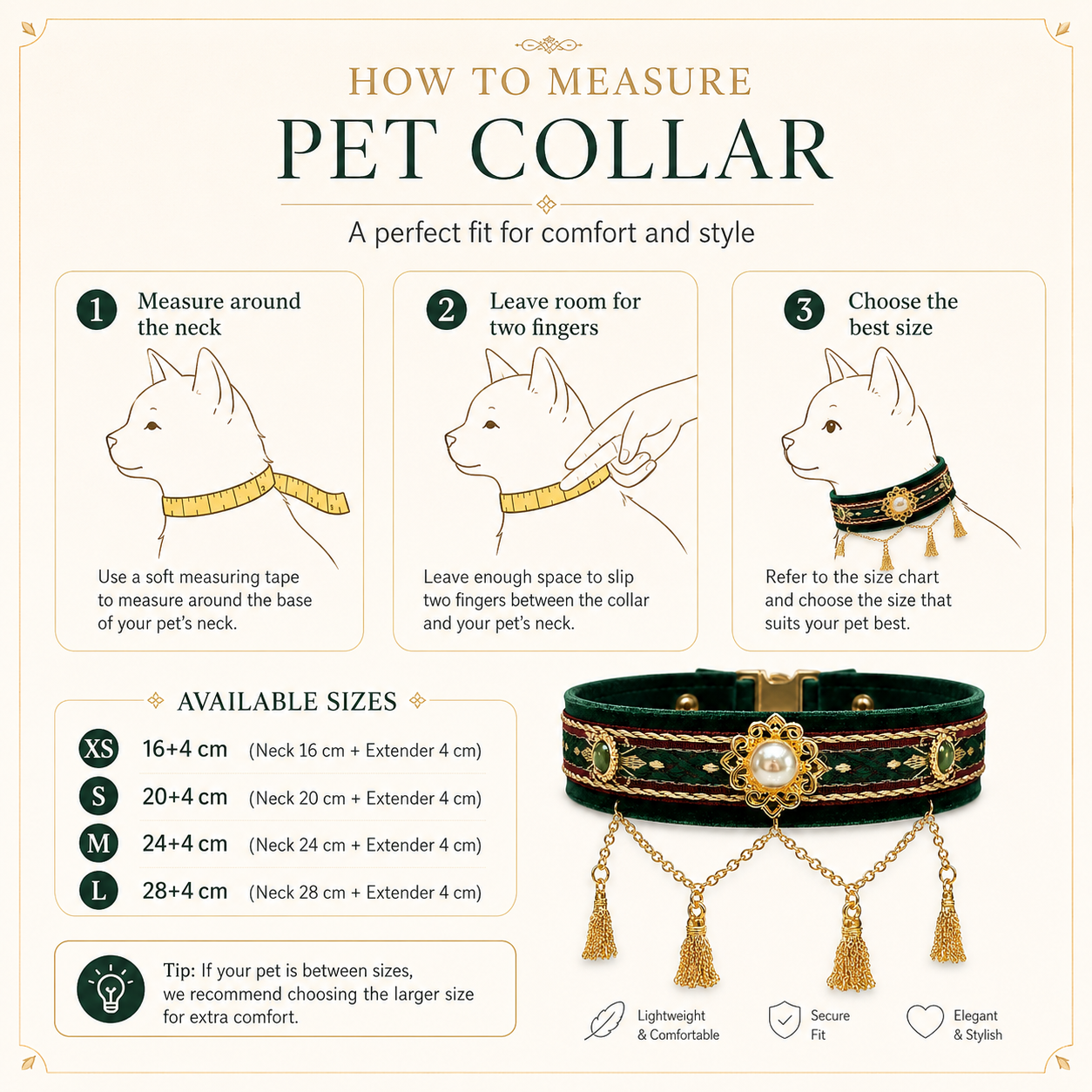 Retro Royal Style Pet Jewelry Collar with Gold Tassel & Pearl, Perfect for Pet Photoshoot & Wedding