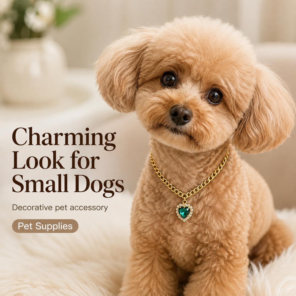 Gold Cuban Chain Pet Necklace Luxury Heart Emerald Crystal Collar for Cats Small Dogs