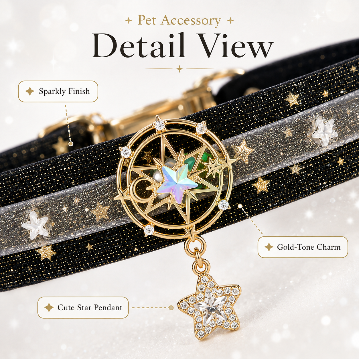 Black Star Velvet Pet Choker Star Moon Rhinestone Star Pendant Decor Necklace for Cats Small Dogs