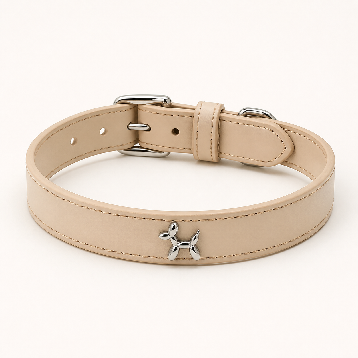 Napa Minimalist Leather Collar — Balloon Charm Edition on a warm white background